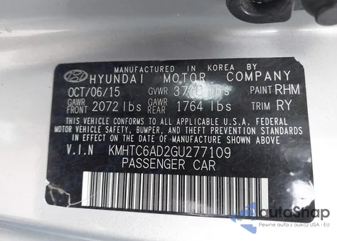 2016 Hyundai Veloster из США, поврежденный, VIN KMHTC6AD2GU277109